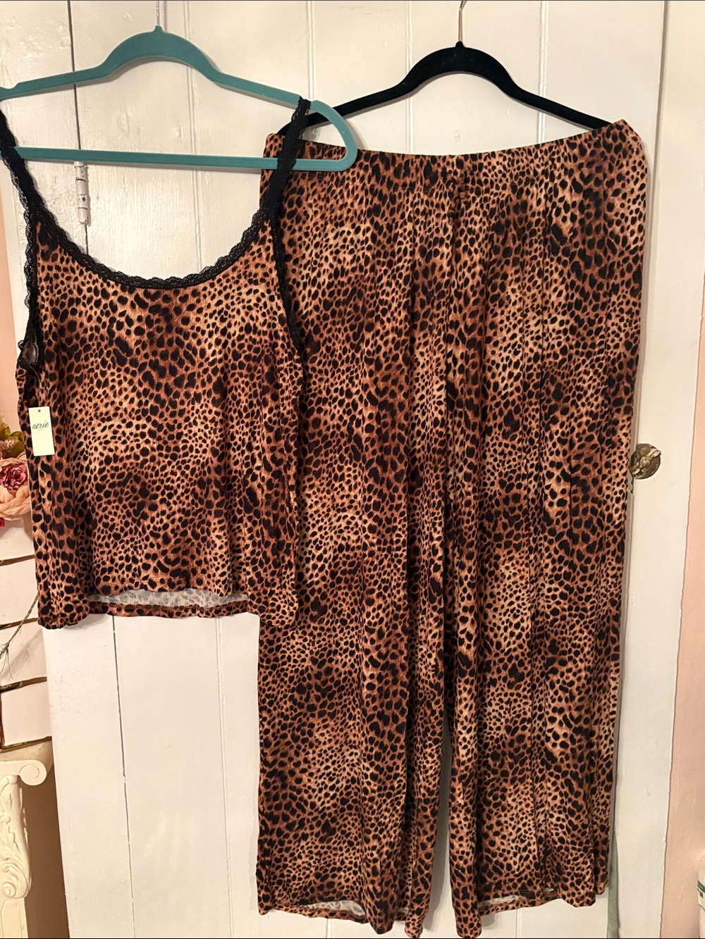 Aerie Leopard Print Cami & Wide-Leg Lounge Set - Separates Black/Brown NWT XL
